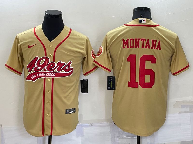 Men San Francisco 49ers 16 Montana Yellow Nike Co branded NFL Jersey